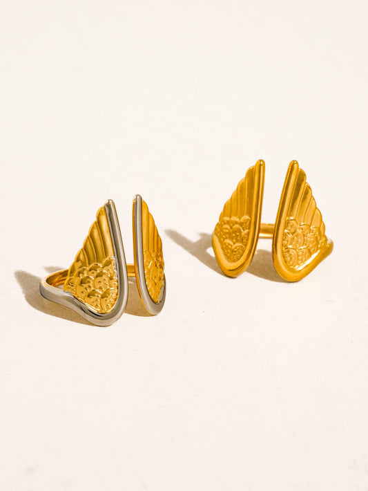 Silvane 18K Gold Non-Tarnish Angel Wing Ring - Cozy Coven