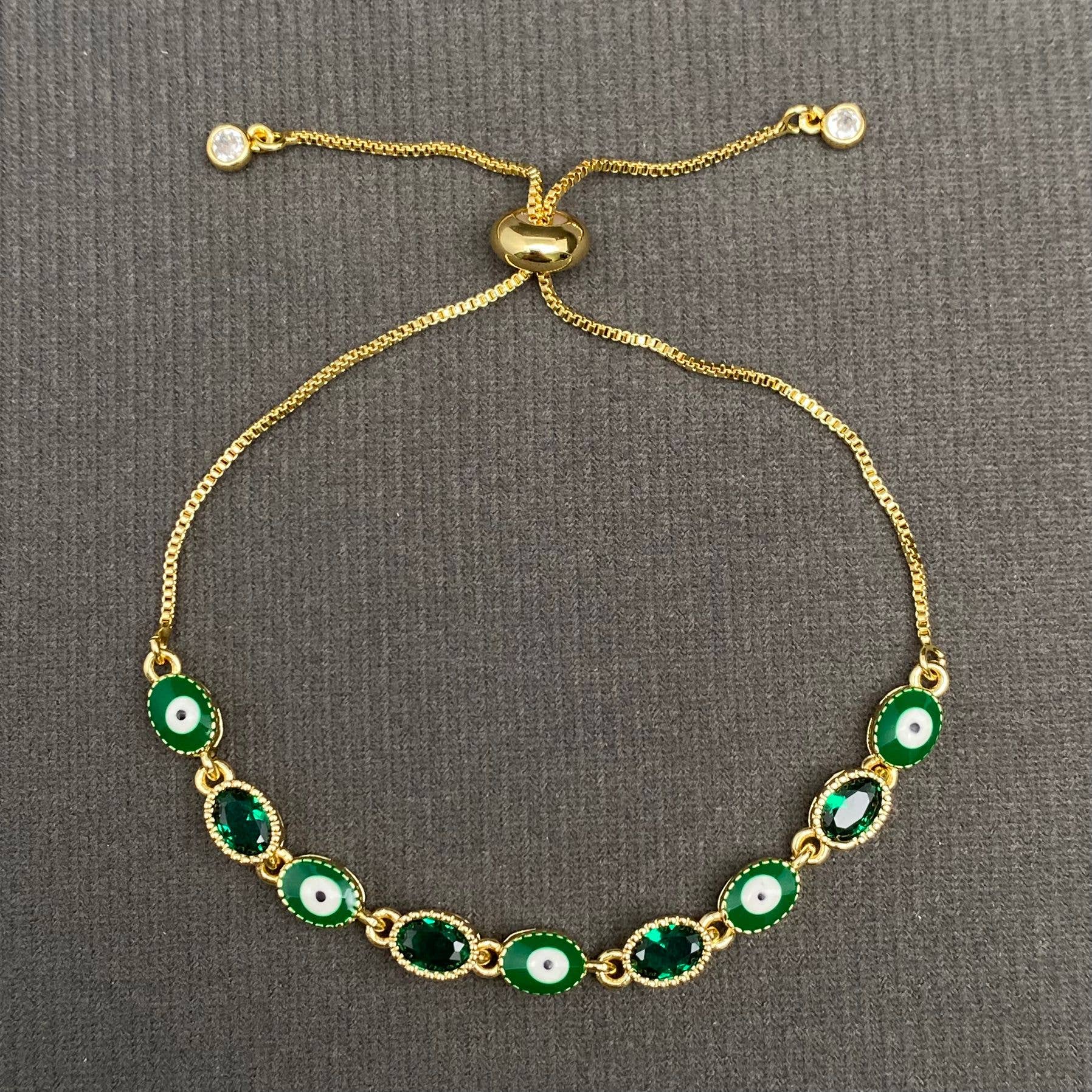 Enamel Evil Eye Colored Zircon Inlaid Adjustable Bracelet - Cozy Coven