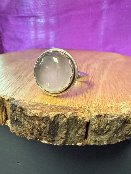 Rose Quartz Circle of Love Ring | 925 Sterling Silver | Size 8
