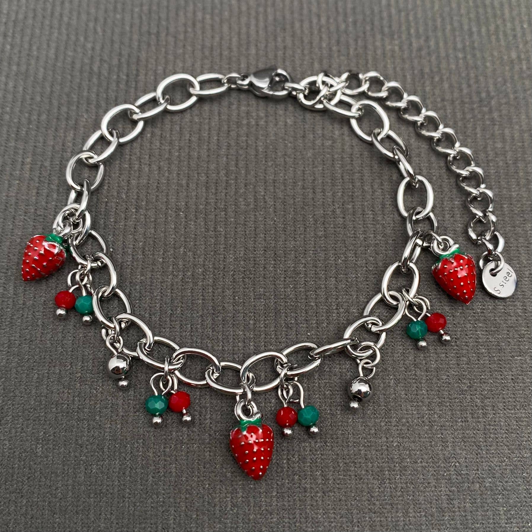 Enamel Strawberry Charm 18K Gold Plated SS Bracelets - FGS - Cozy Coven