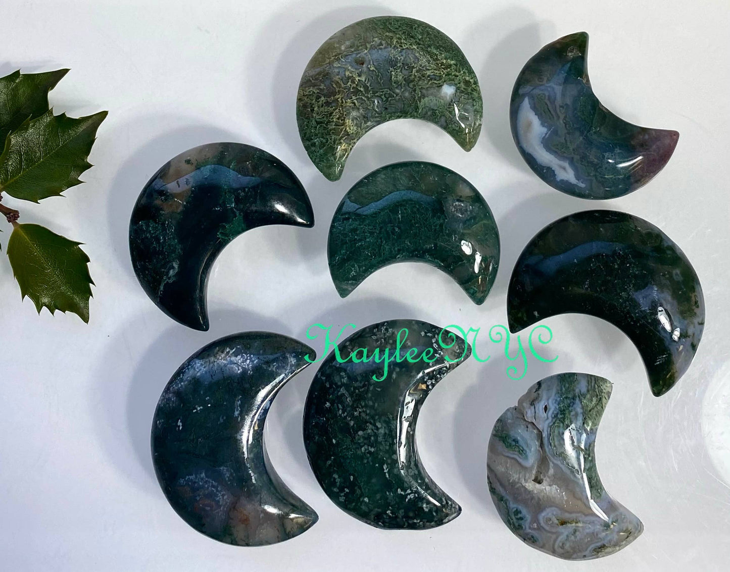 2 lbs Natural Moss Agate Crystal Healing Moons - Cozy Coven