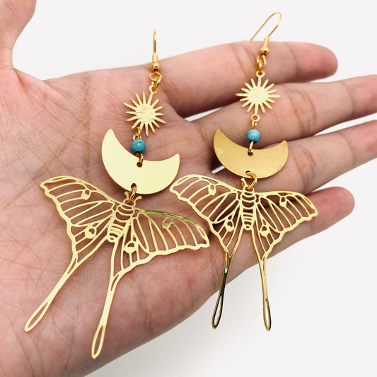 Moon Moth Golden Earrings - Cozy Coven