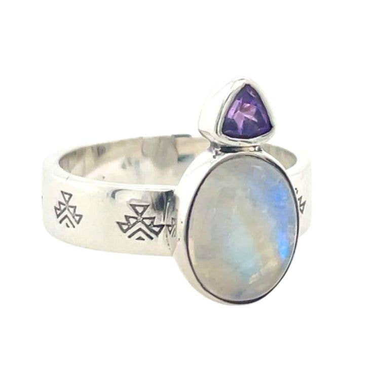 Moonstone Amethyst Lyric Ring - Cozy Coven