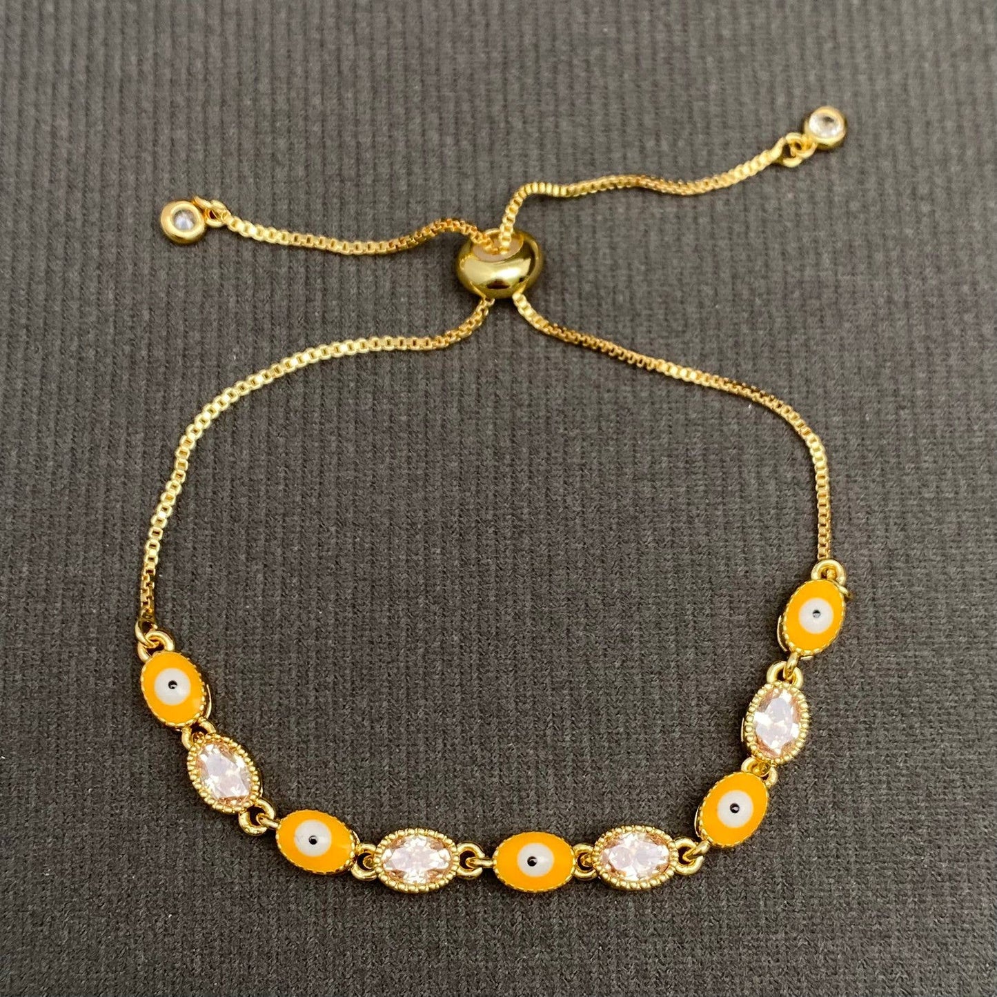Enamel Evil Eye Colored Zircon Inlaid Adjustable Bracelet - Cozy Coven