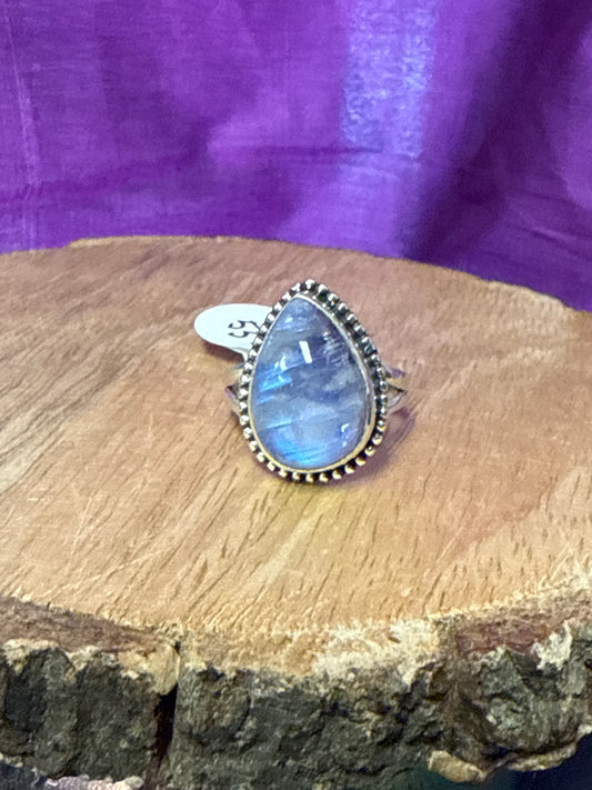Blue Moonstone Pear Cut Sterling Silver Ring