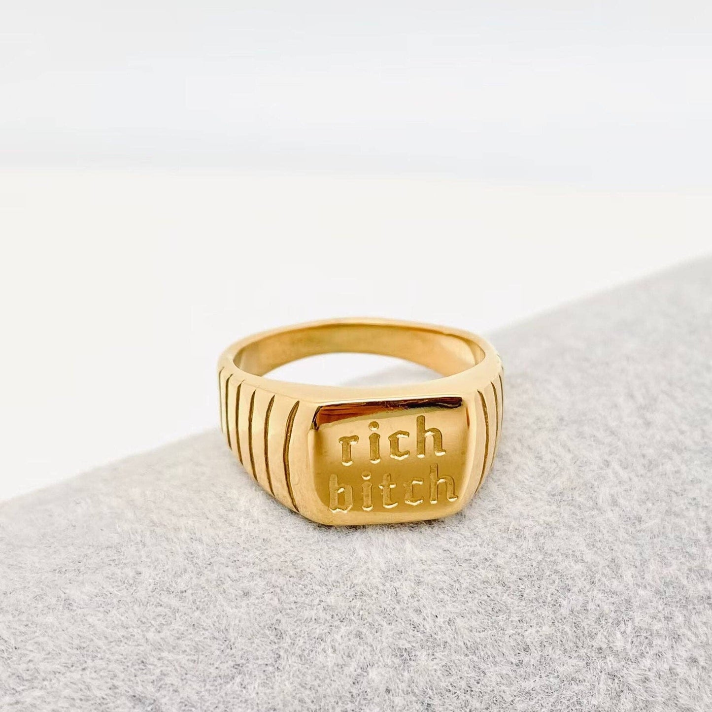 "Rich bitch" 18K Gold Plated Stainless Steel Ring - FGS - Cozy Coven