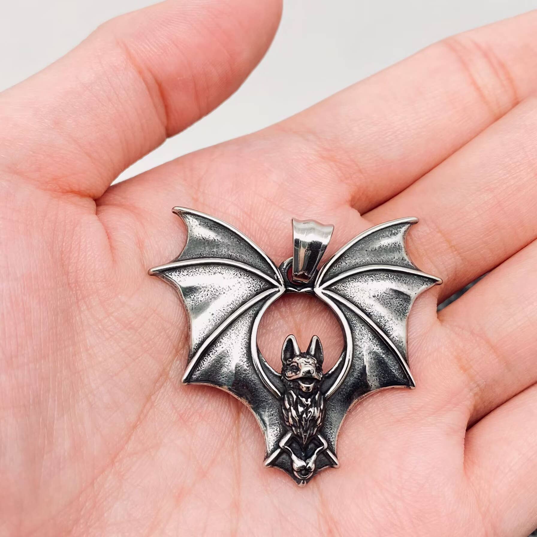 Gothic Stainless Steel Bat Pendant - MJ/MNP/GT - Cozy Coven