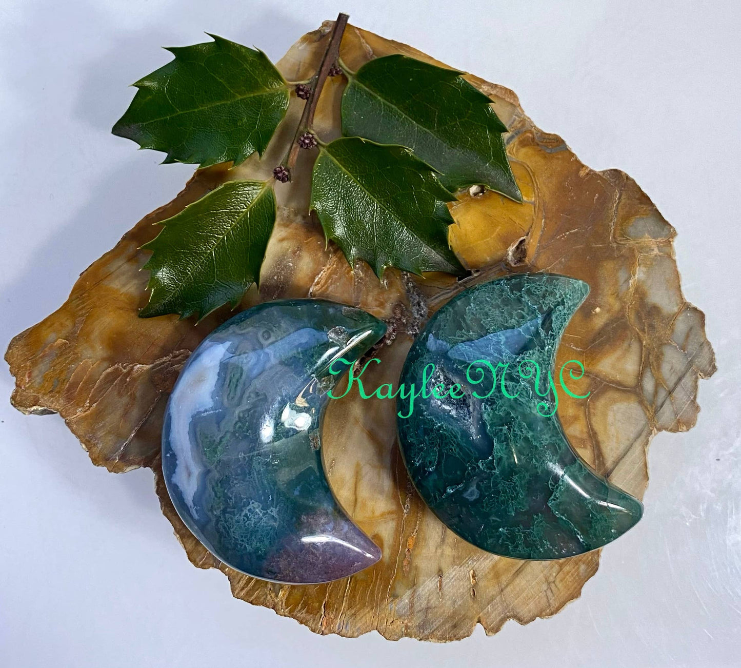 2 lbs Natural Moss Agate Crystal Healing Moons - Cozy Coven