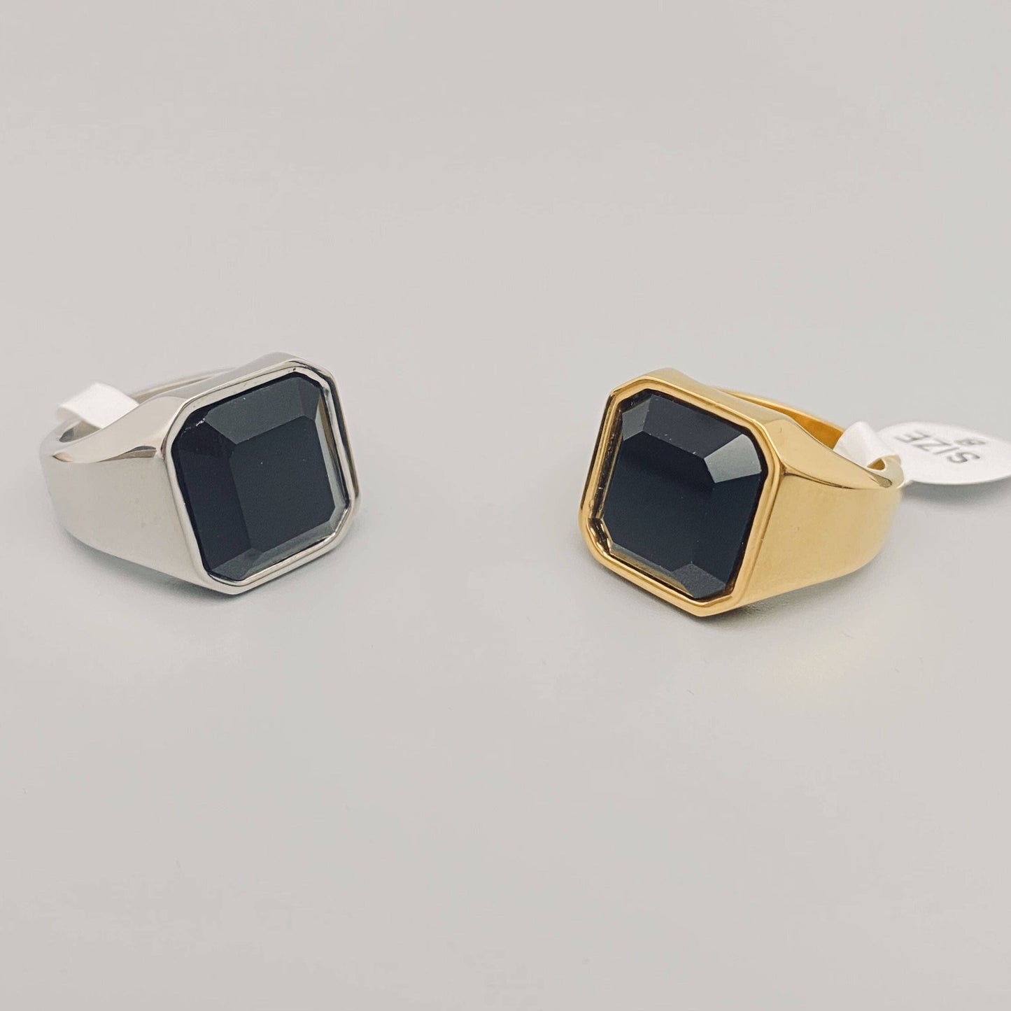 Black Agate Stone Men's Titanium Steel Ring - MJ/MR