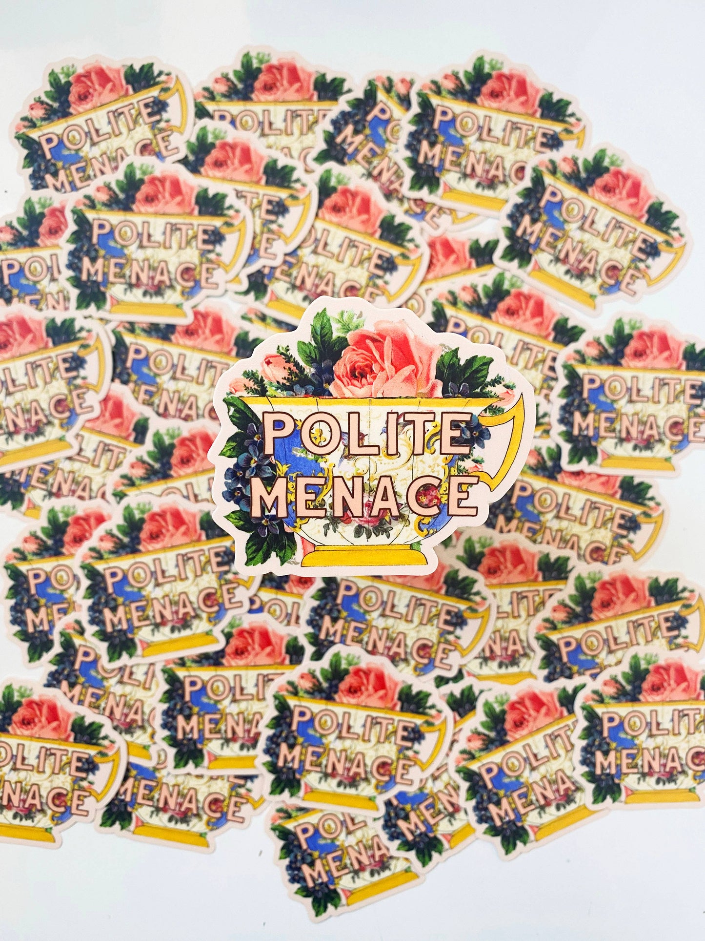 Polite Menace Teacup Funny Sticker