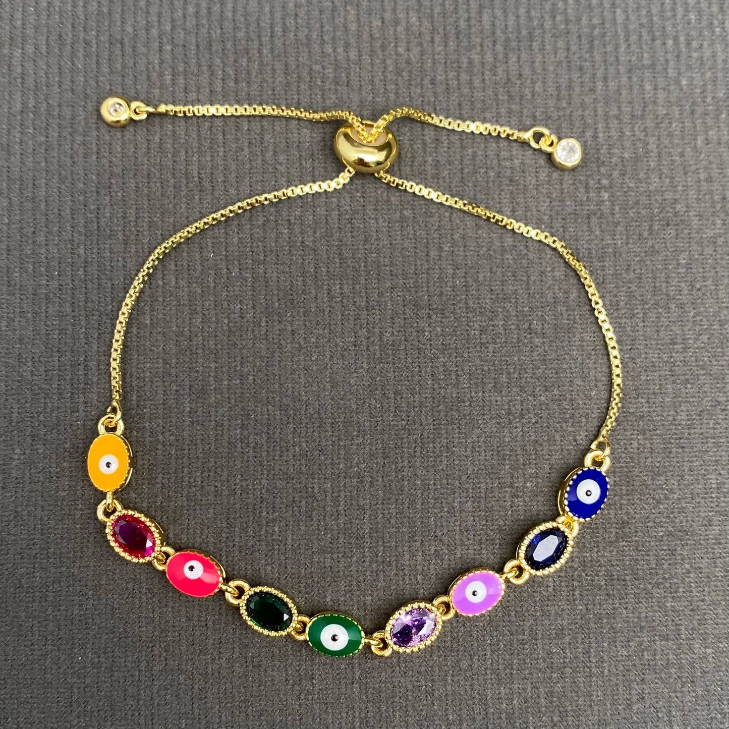 Enamel Evil Eye Colored Zircon Inlaid Adjustable Bracelet - Cozy Coven