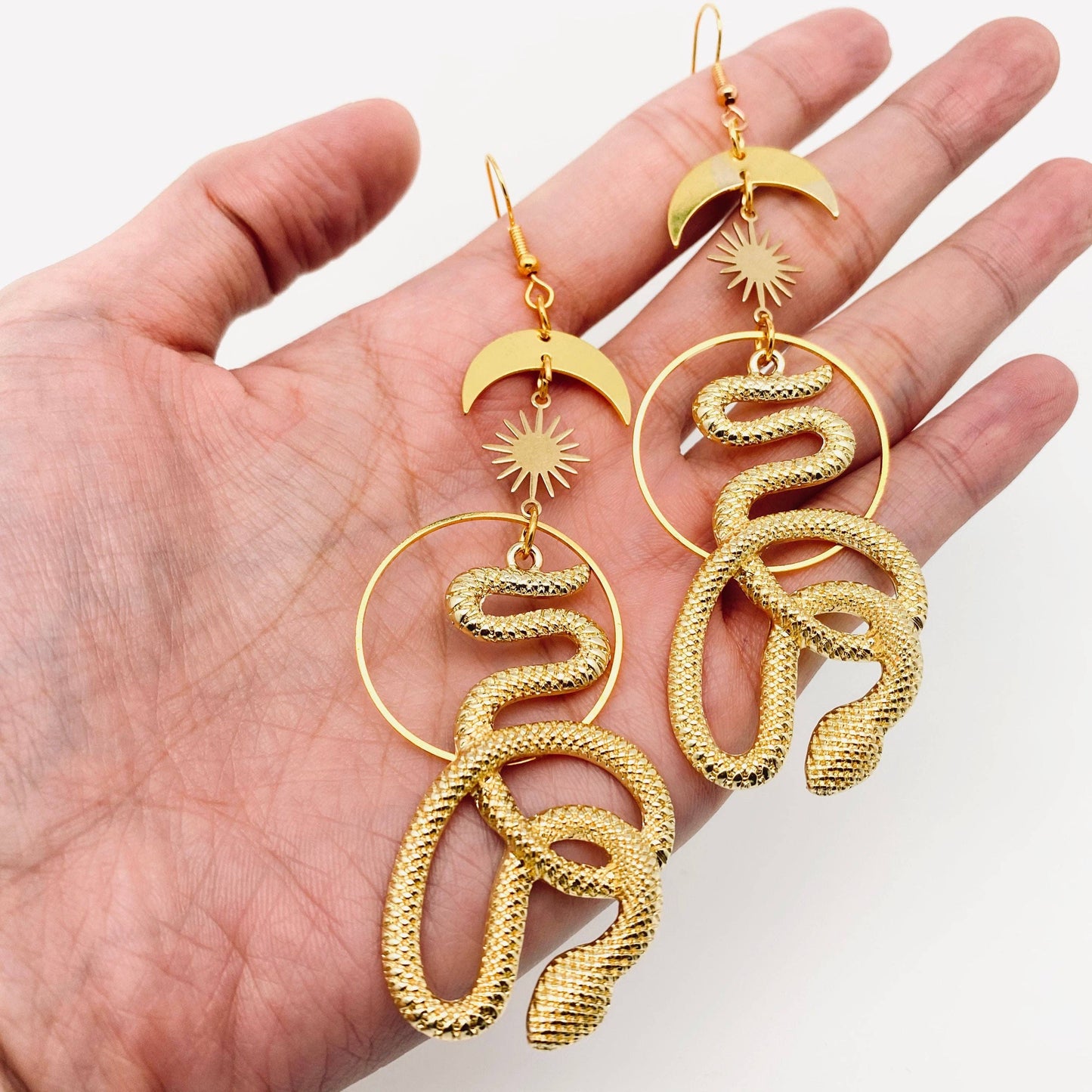 Star Moon Snake Pendant Earrings