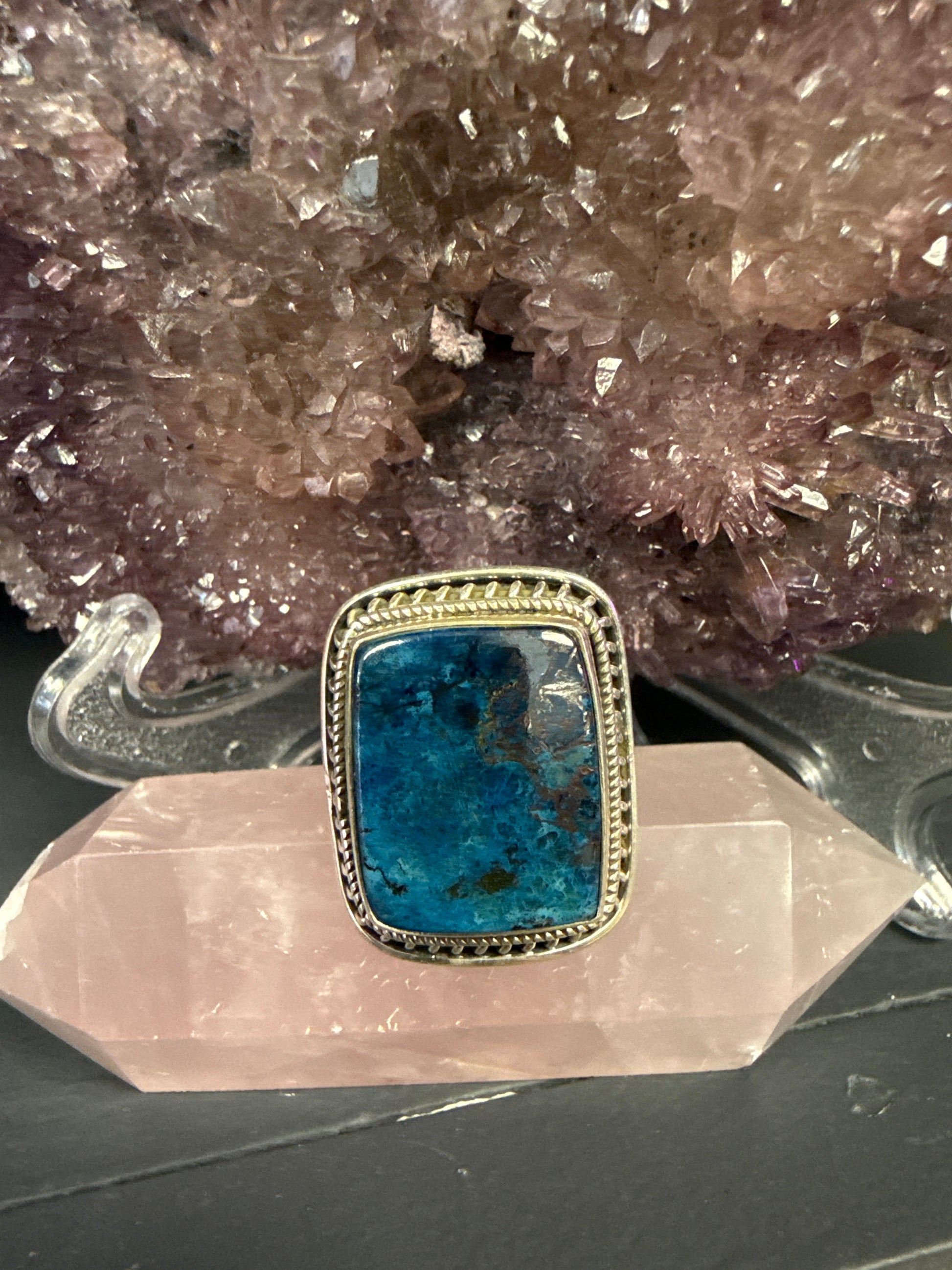Blue Apatite Sterling Silver Ring - Handcrafted size 8.5 - Cozy Coven