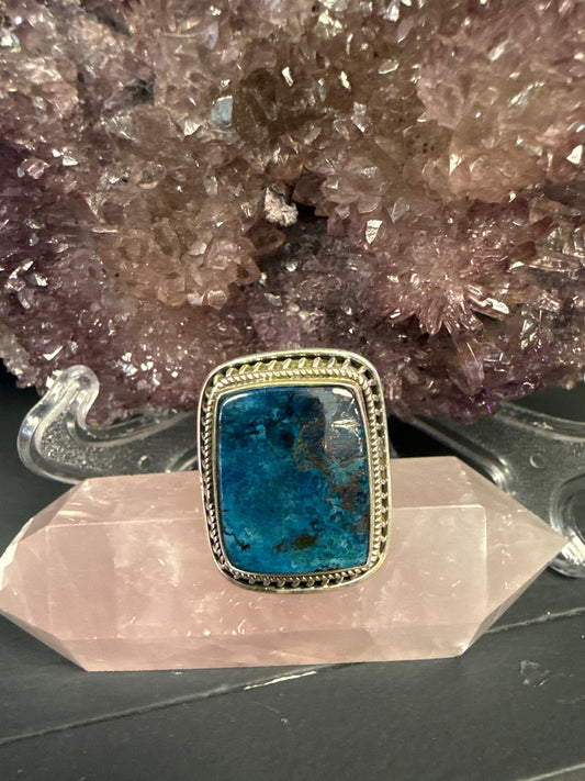 Blue Apatite Sterling Silver Ring - Handcrafted size 8.5 - Cozy Coven