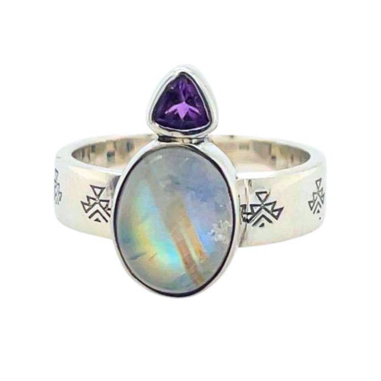 Moonstone Amethyst Lyric Ring - Cozy Coven