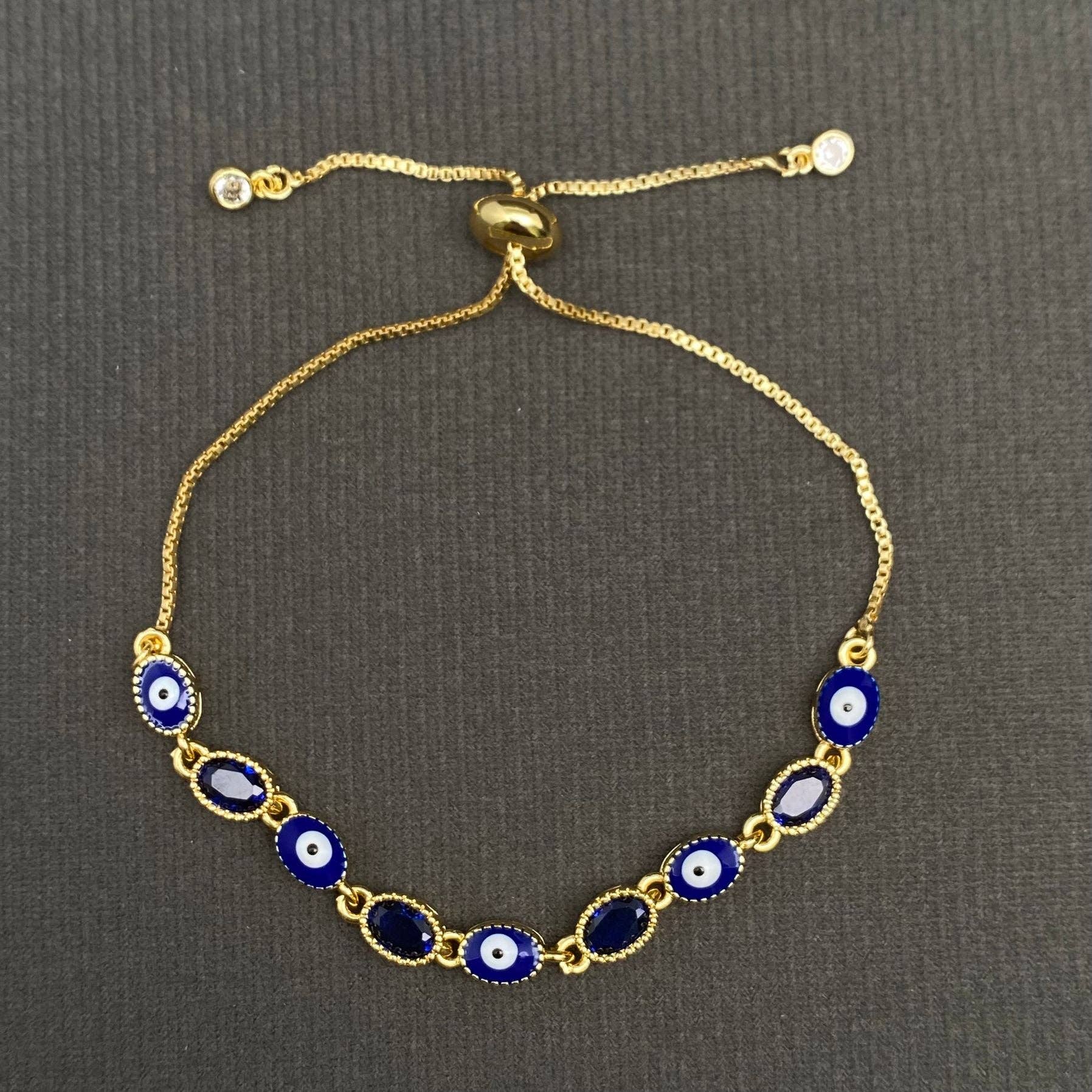 Enamel Evil Eye Colored Zircon Inlaid Adjustable Bracelet - Cozy Coven