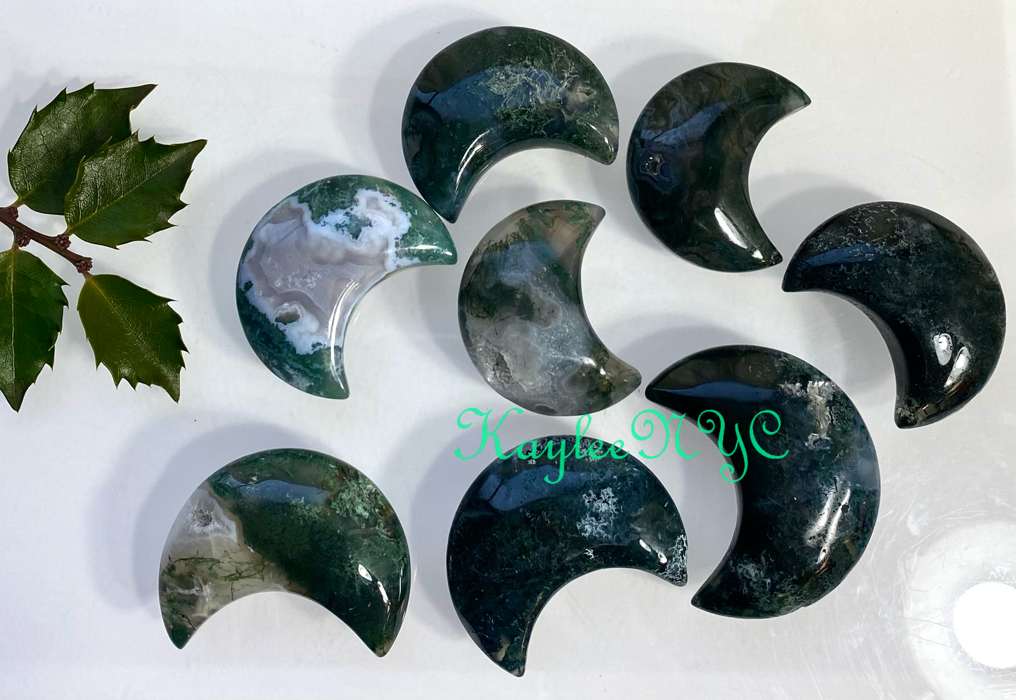 2 lbs Natural Moss Agate Crystal Healing Moons - Cozy Coven