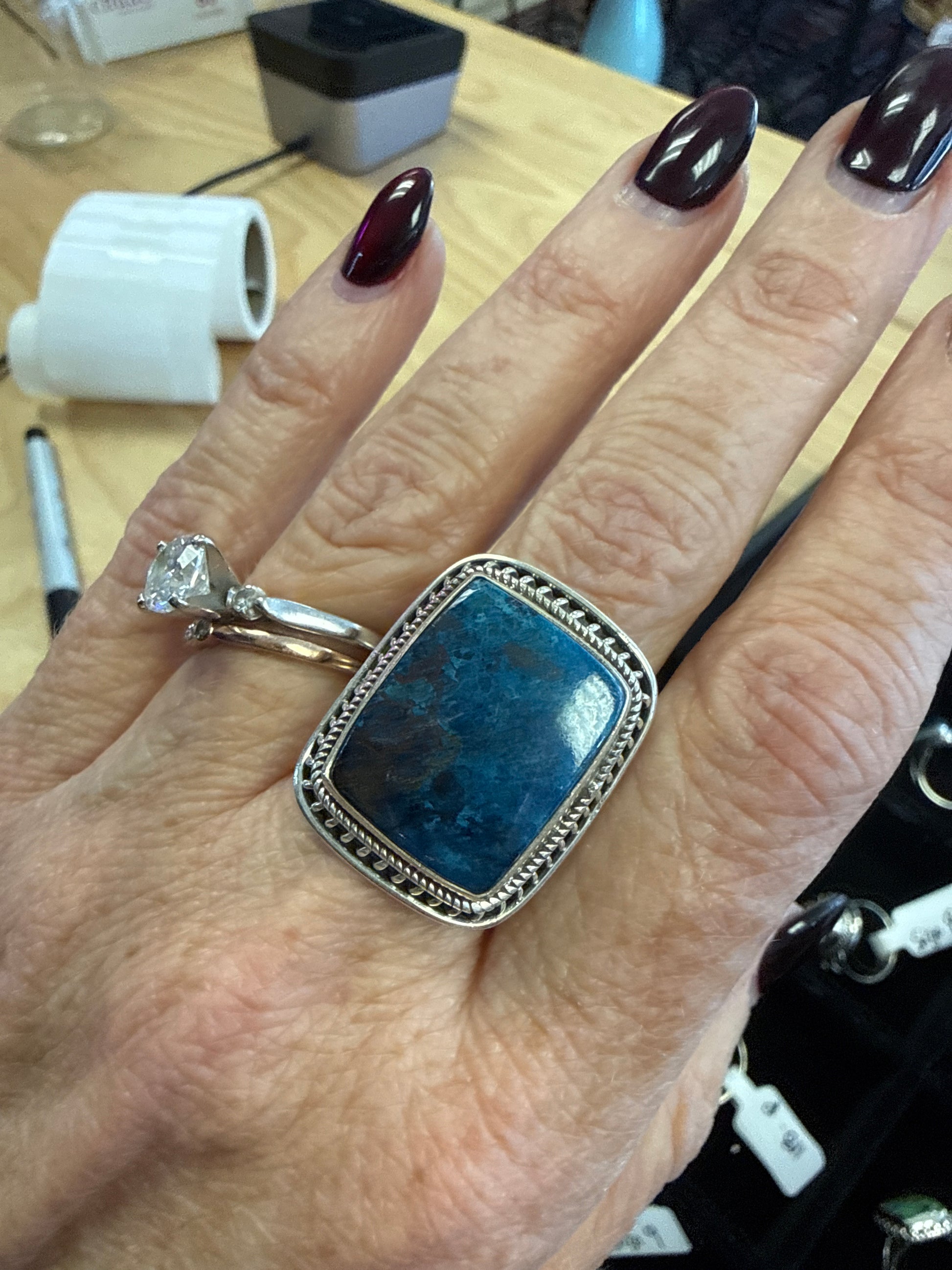 Blue Apatite Sterling Silver Ring - Handcrafted size 8.5 - Cozy Coven