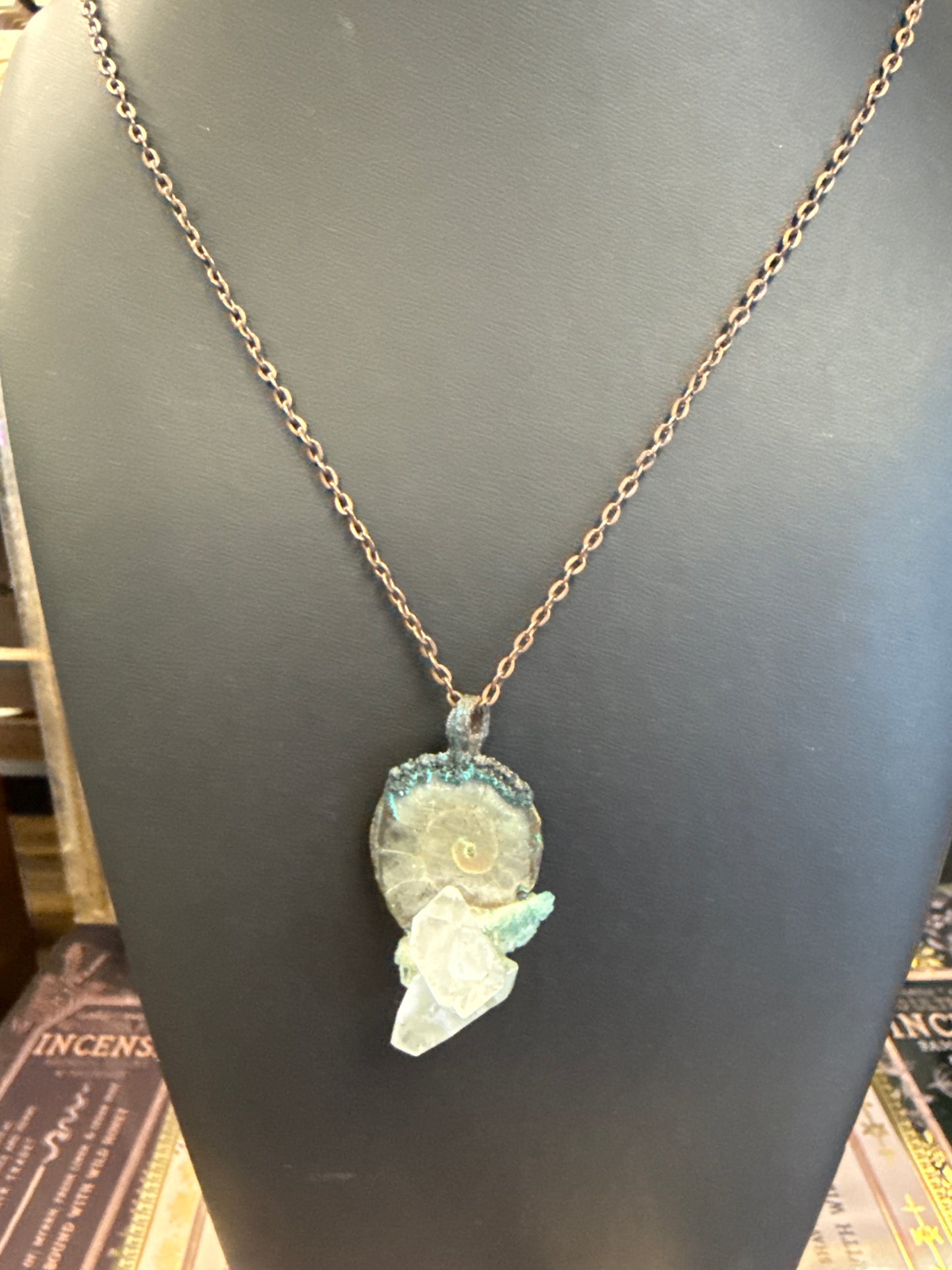 Ammonite Fossil + Quartz Copper Electroplated | Handmade by Sacred Alchemy in Vermont