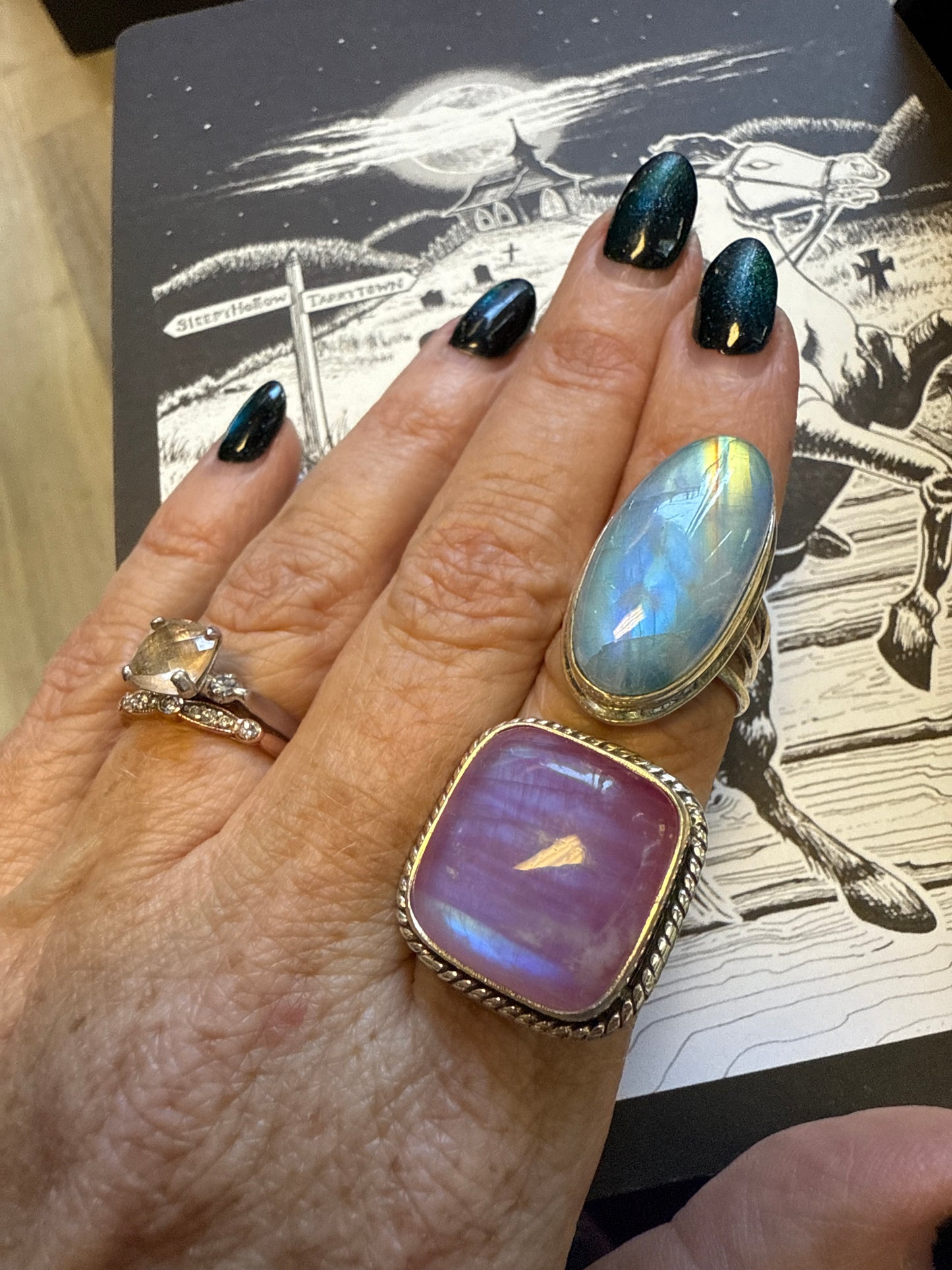 Pink or Blue Moonstone Rings | Sterling Silver
