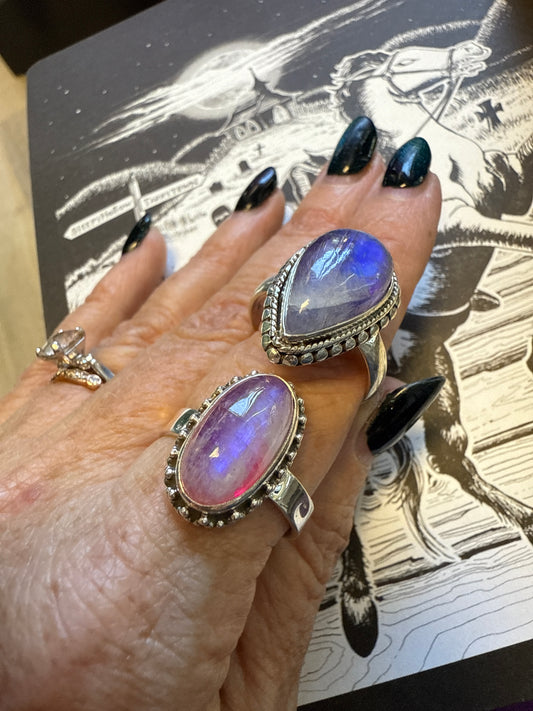 Pink or Blue Moonstone Rings | Sterling Silver