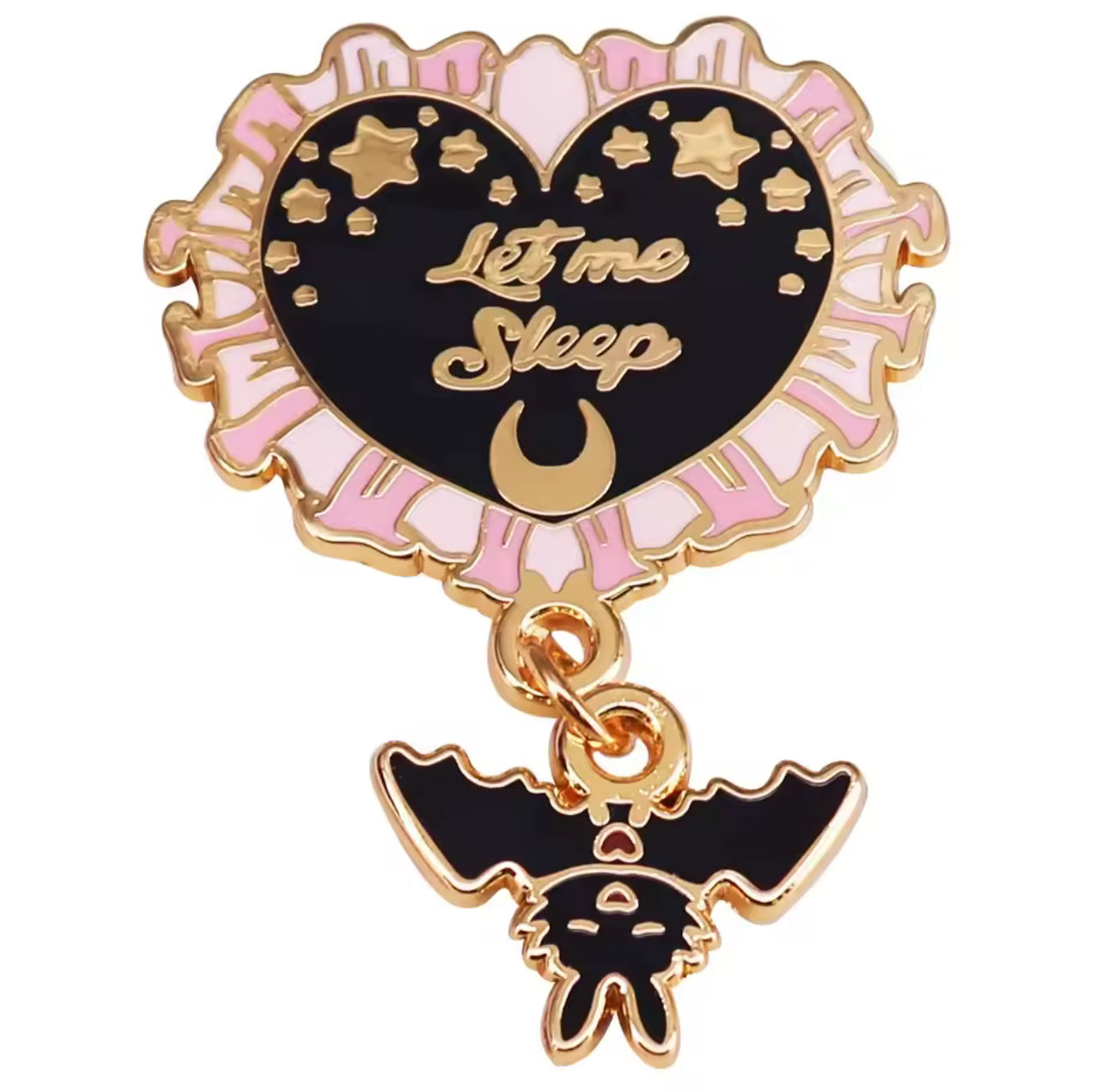 “Let Me Sleep” Enamel Pin with Dangling Bat 🦇