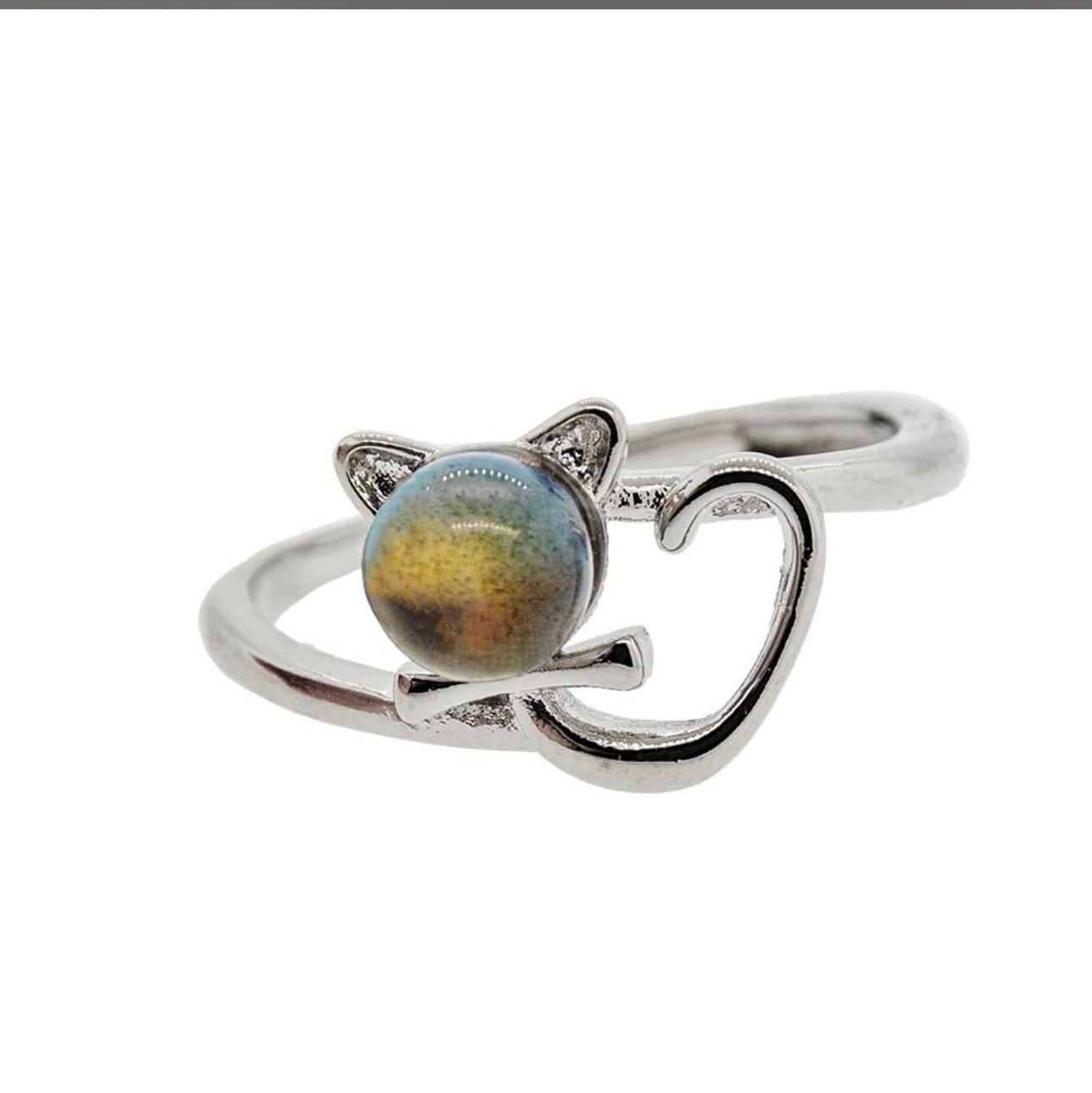 Gemstone Adjustable Cat Ring - Kitty Ring