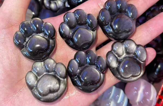 Paw Silver Sheen Obsidian Crystal Carving