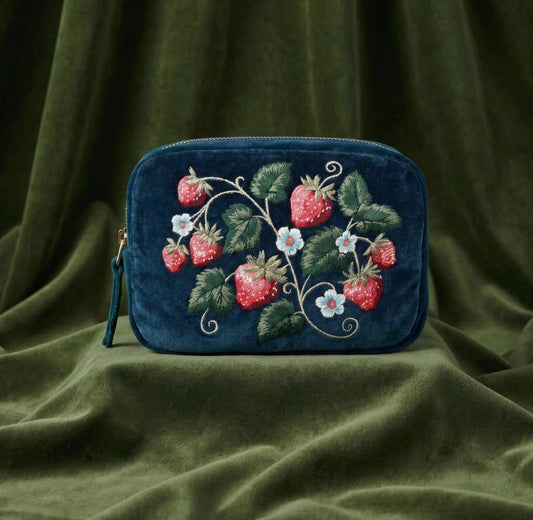Abundance Embroidered Velvet Makeup Bag