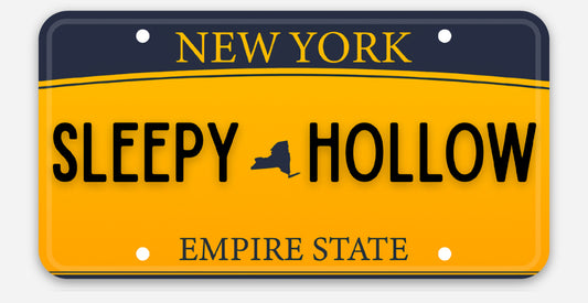 Sleepy Hollow written on a NYS license plate design 