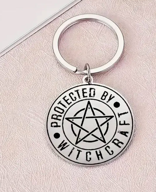 Protected By Witchcraft  Pentagam Keyrings - Stainless Steel Keyring for Men and Women