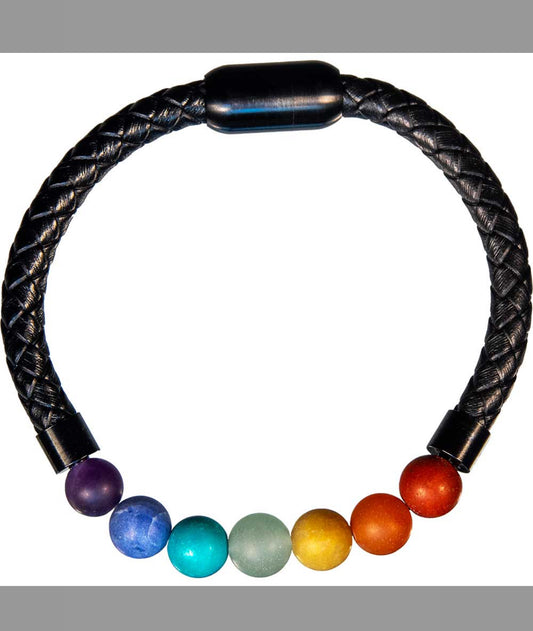 Magnetic Clasp Chakra Gemstone Vegan Leather Bracelet