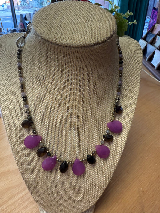 Handcrafted Smoky Quartz and Agate Choker Length Necklace