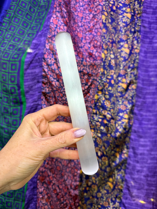 Selenite Wand Rounded -8" Cord Cutting | Massage Wand - Cozy Coven