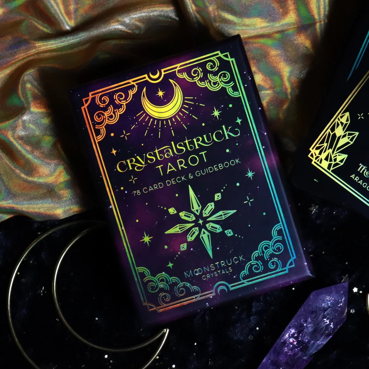 Crystalstruck Tarot Gold  Holographic Limited Edition 78 card deck- By Moonstruck Crystals Art by Kara Pavlik