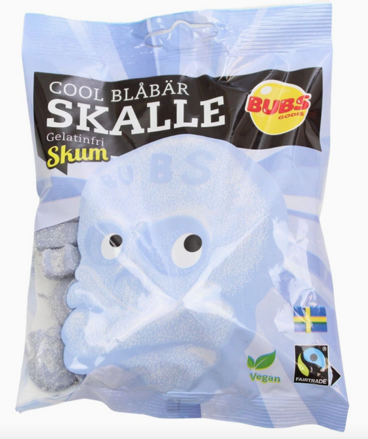 Bubs Cool Blueberry Foam Skulls 90g - Swedish Candy - Gluten Free, Vegan, Fair Trade