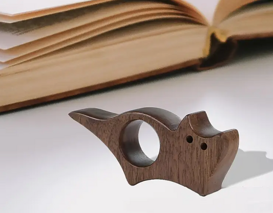 Walnut Wood Carved Cat Page Marker Bookmark - Thumb Book Page Holder