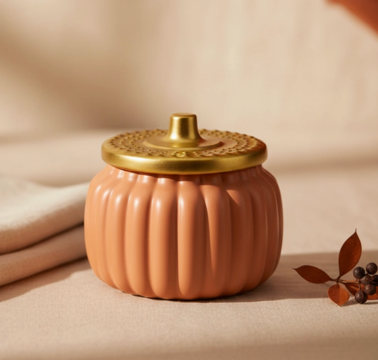 Orange Ceramic Pumpkin Jar Candle | 18 oz Fall Decor | Cinnamon Vanilla Scented