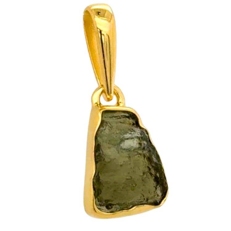 Moldavite Rough Free Form Vermeil Pendant