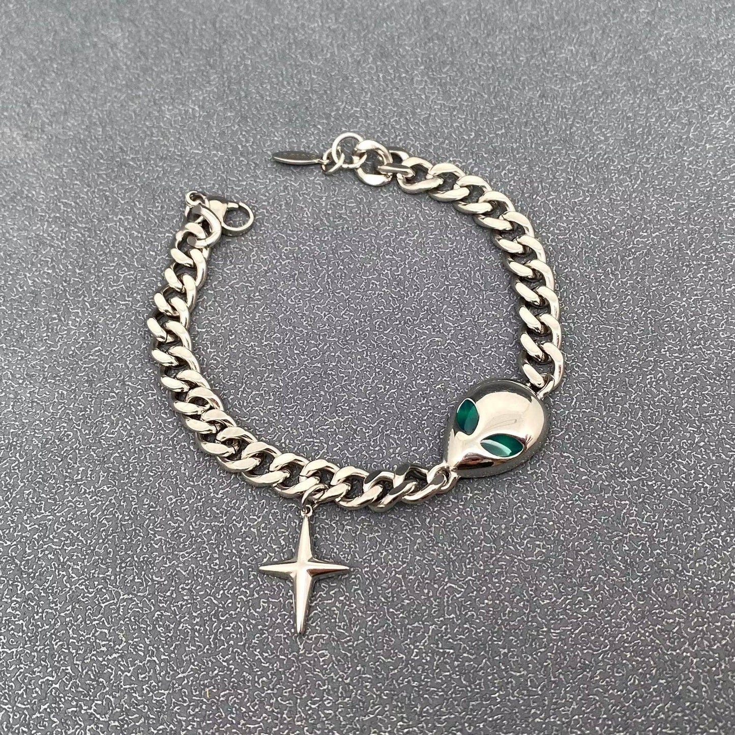 Unisex Stainless Steel ET Charm Cuban Chain Bracelet