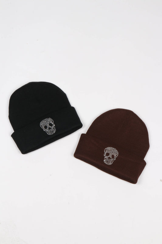 Halloween Bling Skull basic knit cuffed beanie