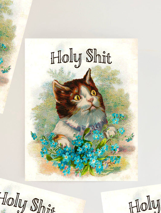 Kitty Cat Holy Shit Funny Card - Birthday Graduation Love