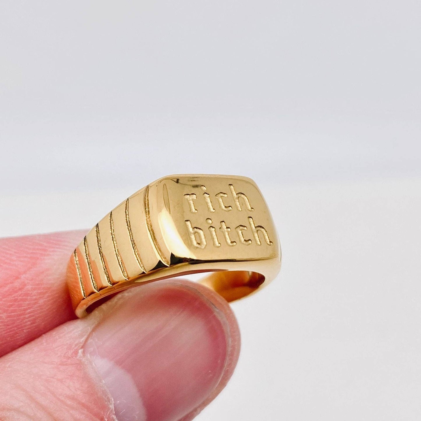 "Rich bitch" 18K Gold Plated Stainless Steel Ring - FGS - Cozy Coven