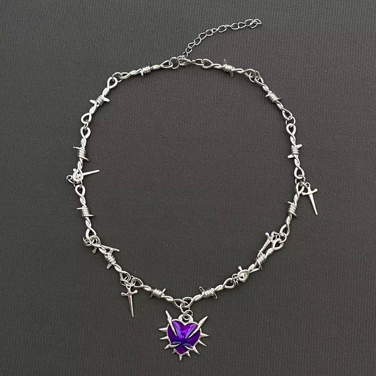 Gothic Purple Thorns Heart Dagger Charm Necklace - GT - Cozy Coven