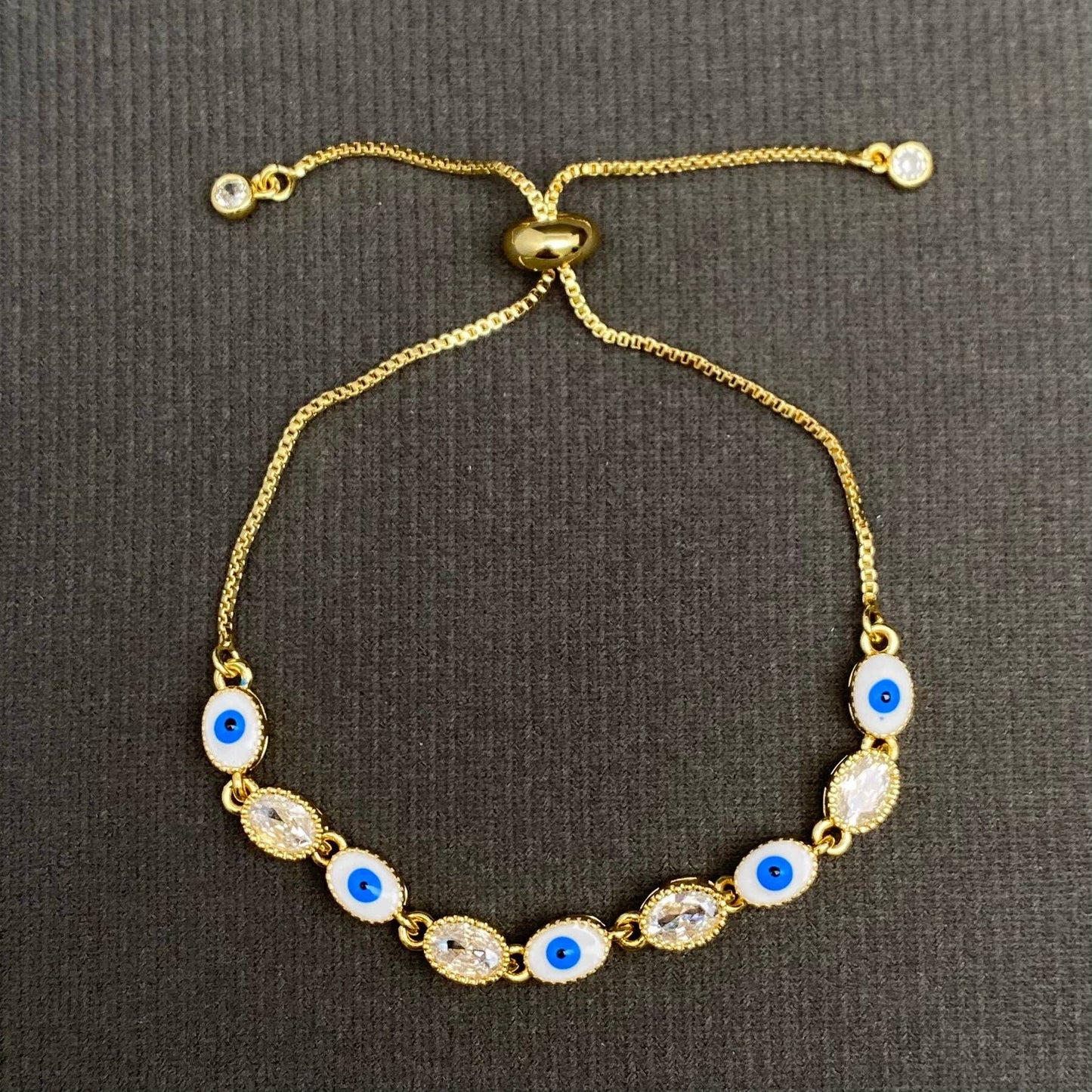 Enamel Evil Eye Colored Zircon Inlaid Adjustable Bracelet - Cozy Coven