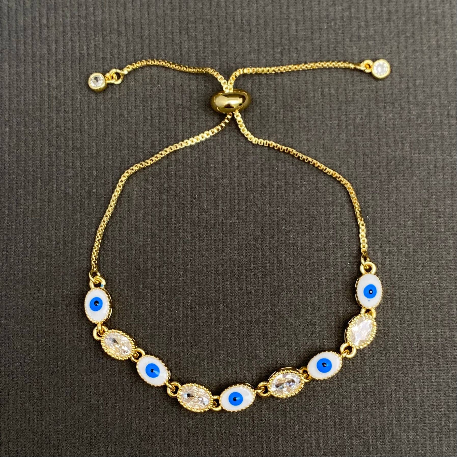 Enamel Evil Eye Colored Zircon Inlaid Adjustable Bracelet - Cozy Coven