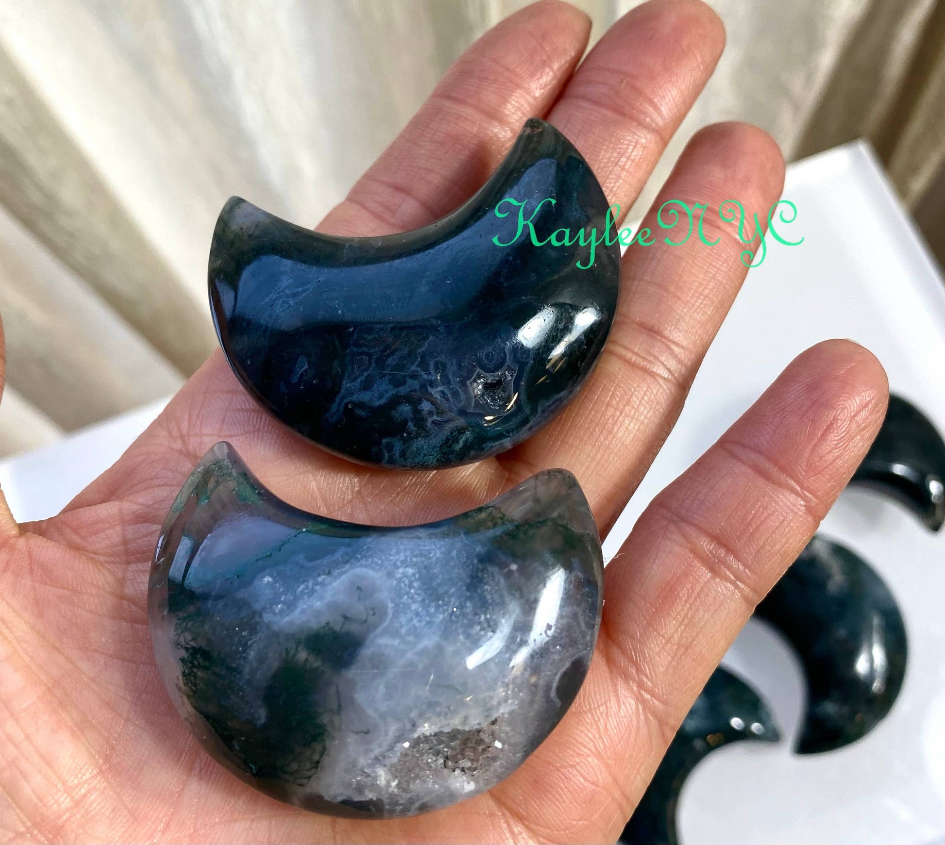 2 lbs Natural Moss Agate Crystal Healing Moons - Cozy Coven
