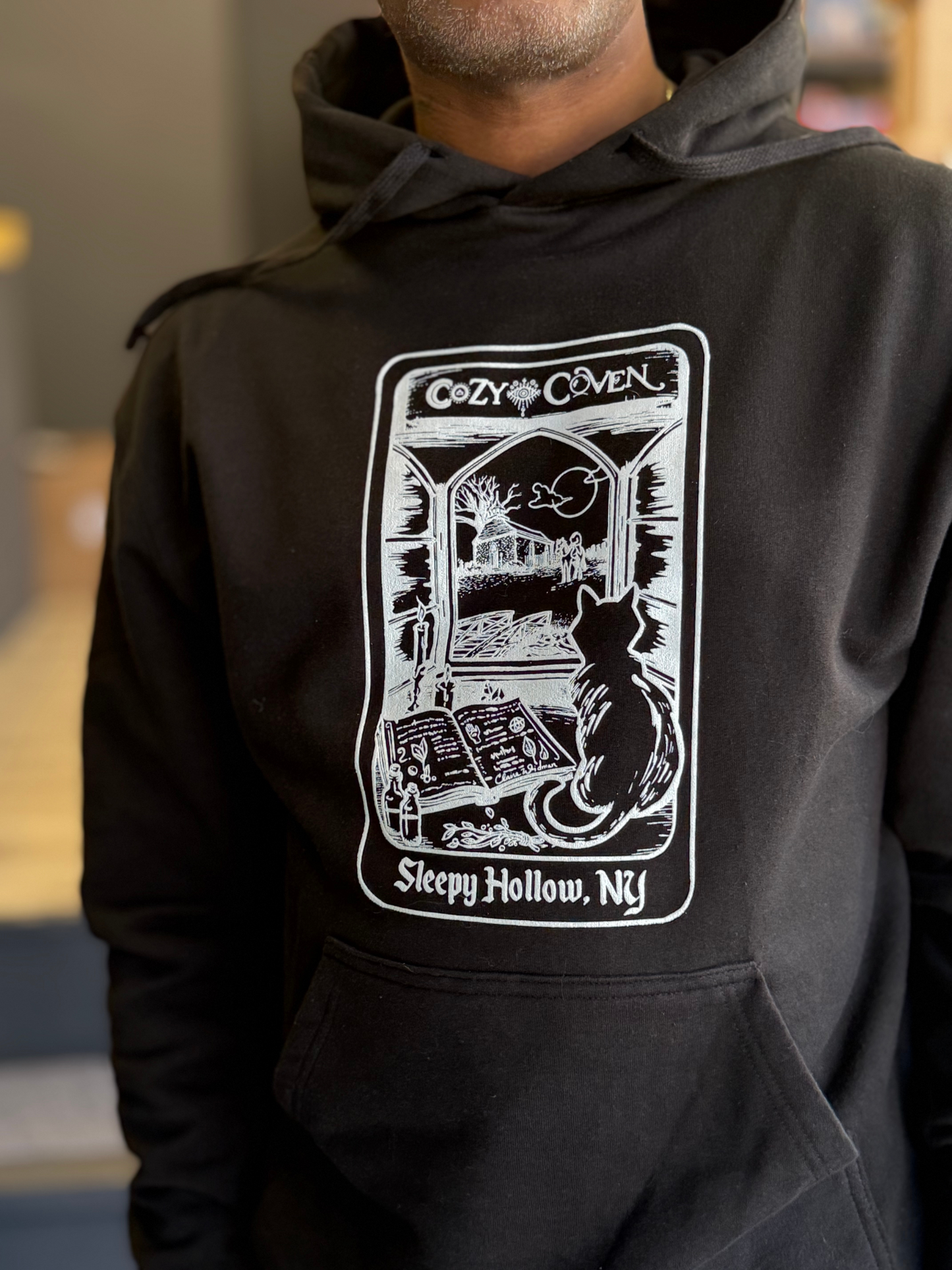 Cozy Coven Sleepy Hollow NY Souvenir Hoodie | Tarot Card Design by Claire Widman