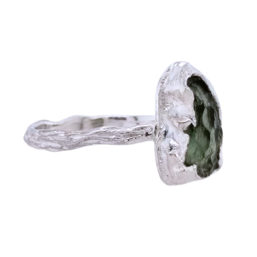 Moldavite Cosmic Freeform Ring