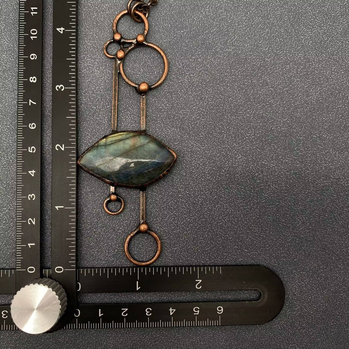 Vintage Labradorite & Copper Geometric Pendant Necklace - Cozy Coven
